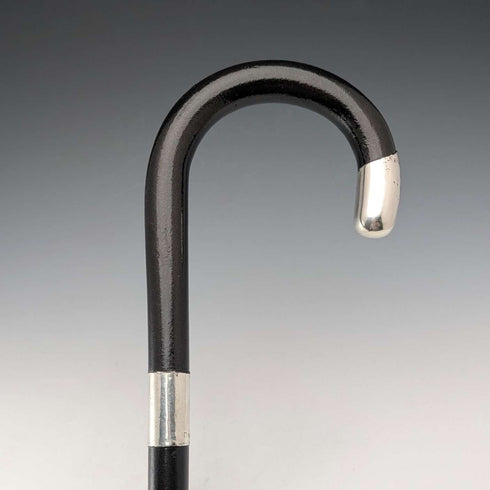 1920년 영국 앤티크 블랙 샤프트 커브 핸들 순은 장식 스틱 지팡이 84cm