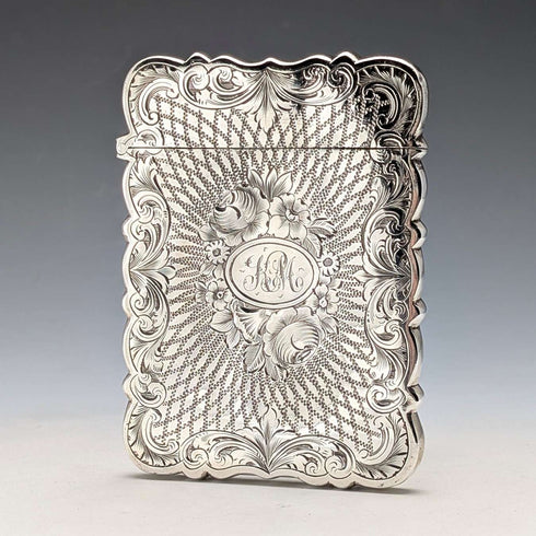 1863 年英國古董花卉雕刻純銀卡片盒,57 克,Hillard & Thomason