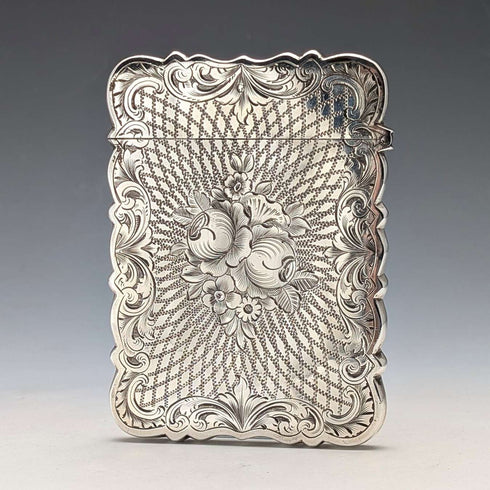 1863 年英國古董花卉雕刻純銀卡片盒,57 克,Hillard & Thomason
