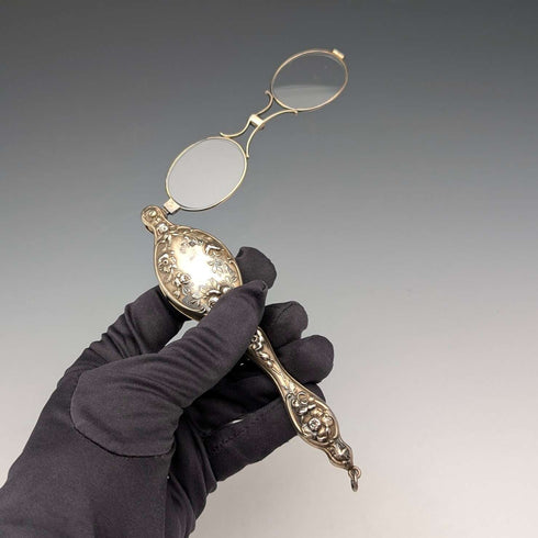 미국 앤틱 순은제 베르메이유 정밀 장식 휴대용 접이식 안경 로뉴넷