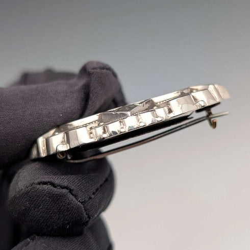 1880 British antique sterling silver finely engraved oval brooch by Alfred George Griffiths