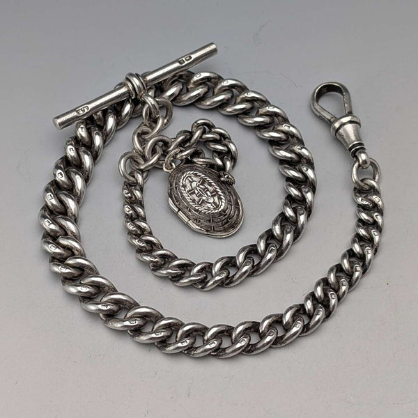 1909 British antique sterling silver Albert chain 50g basket fob