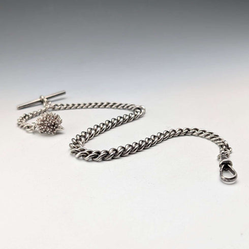 1912년 영국 앤티크 순은제 알버트 체인 50g 고슴도치 봅