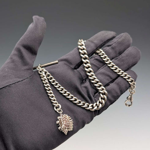 1912년 영국 앤티크 순은제 알버트 체인 50g 고슴도치 봅