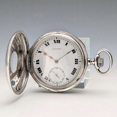 1923年頃 アンティーク ロンジン 懐中時計 銀側ハーフハンターケース 動作良好