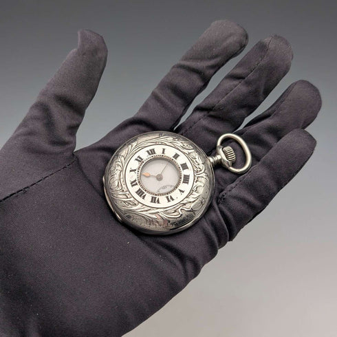 1923年頃 アンティーク ロンジン 懐中時計 銀側ハーフハンターケース 動作良好