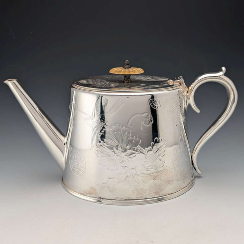 Juego de té de 3 piezas de plata chapada, antigüedades británicas, GRAINGER & CAMPBELL