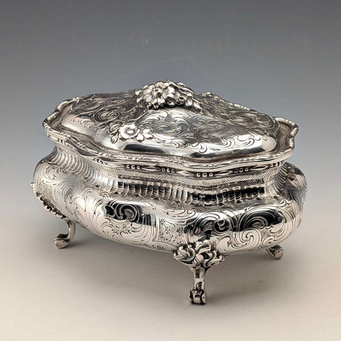 Early 20th century German antique 800 silver floral decoration large box 372g