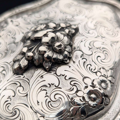Early 20th century German antique 800 silver floral decoration large box 372g