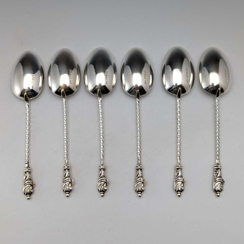 Juego de 6 cucharillas de té de plata de ley, antiguas inglesas, de 1891, diseño de apóstoles, peso total 50 g, en estuche, por George Unite