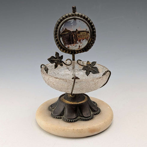 Soporte para reloj de bolsillo y bandeja de accesorios de bronce ormolu y cristal antiguo