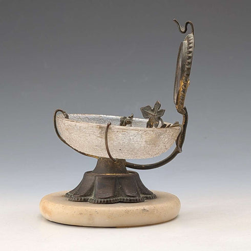 Soporte para reloj de bolsillo y bandeja de accesorios de bronce ormolu y cristal antiguo
