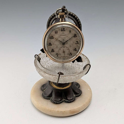 Soporte para reloj de bolsillo y bandeja de accesorios de bronce ormolu y cristal antiguo