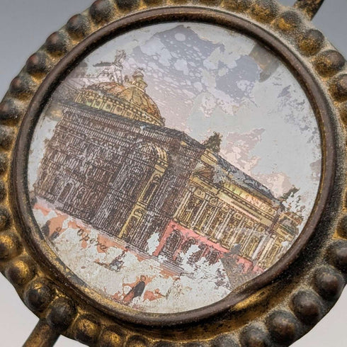 Soporte para reloj de bolsillo y bandeja de accesorios de bronce ormolu y cristal antiguo
