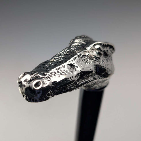 【Nuevo】 Bastón de mando con mango de cabeza de cocodrilo de plata pura, fabricado en Italia, 89 cm
