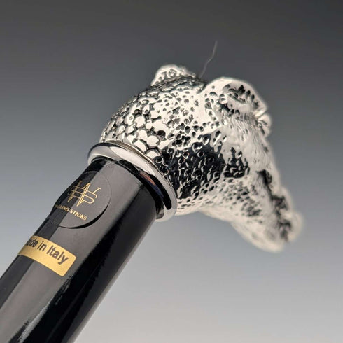 【Nuevo】 Bastón de mando con mango de cabeza de cocodrilo de plata pura, fabricado en Italia, 89 cm