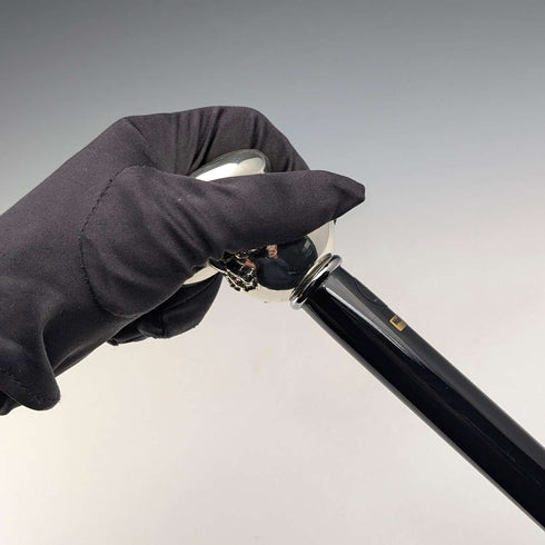 【Nuevo】 Bastón con mango de rana en plata de ley fabricado en Italia, eje negro, 92 cm