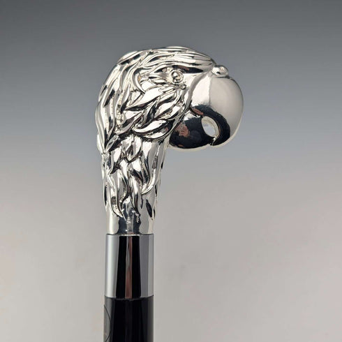 【Nuevo】Bastón con mango de cabeza de loro, hecho en Italia, plata esterlina, eje de 94 cm