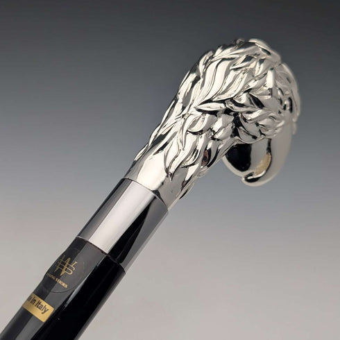 【Nuevo】Bastón con mango de cabeza de loro, hecho en Italia, plata esterlina, eje de 94 cm