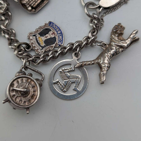 British vintage sterling silver charm bracelet, 48g, padlock clasp