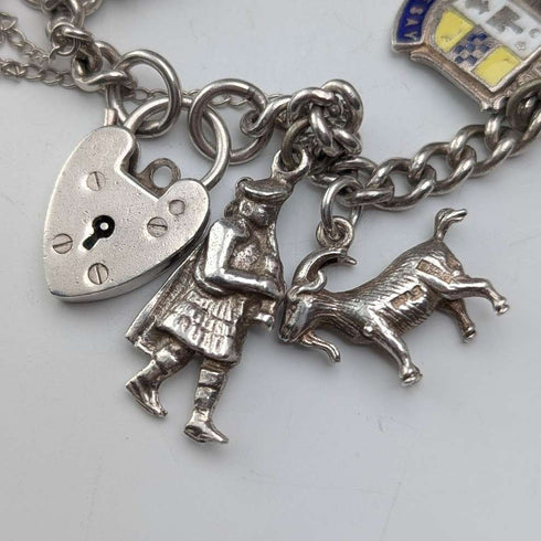 British vintage sterling silver charm bracelet, 48g, padlock clasp