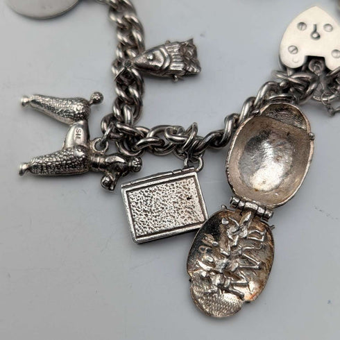1962 British Vintage Sterling Silver Charm Bracelet 48g Padlock Clasp WJS