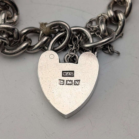 1962 British Vintage Sterling Silver Charm Bracelet 48g Padlock Clasp WJS