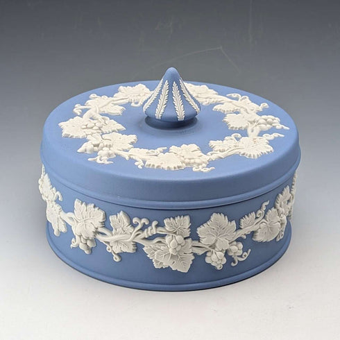 Vintage British Wedgwood Jasperware Round Bonbonniere in Pale Blue