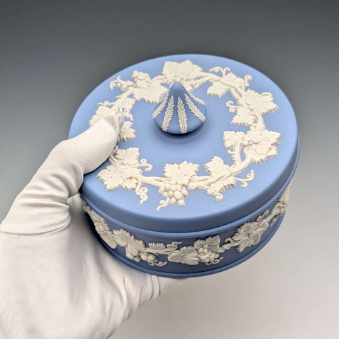 Vintage British Wedgwood Jasperware Round Bonbonniere in Pale Blue