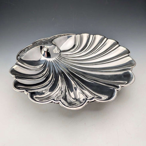 Vintage British silver plate large shell dish pair