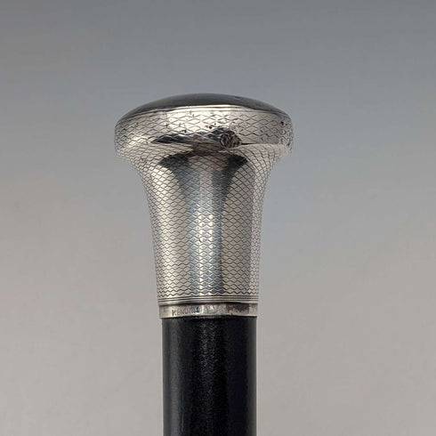 1920年 英国古董 纯银黑杆圆柄手杖 88cm Ebenezer Newman