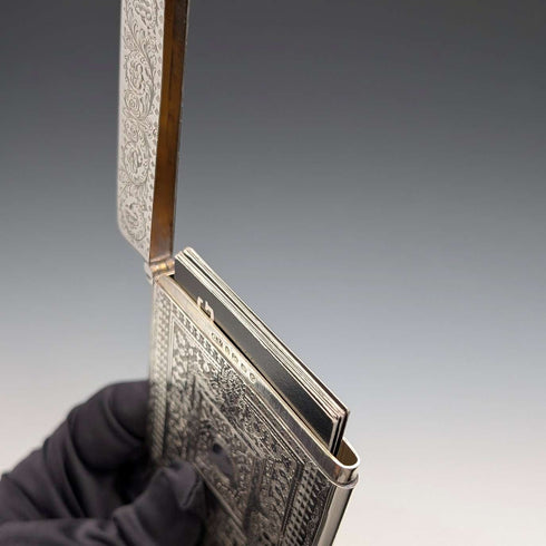 1881年 英国アンティーク シェイクスピア彫刻 純銀製カードケース 77g George Unite