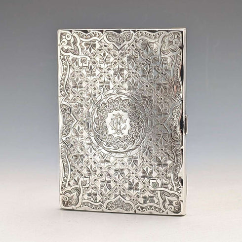 Tarjetero de plata de ley estilo libro, antigüedad británica de 1875, 75 g, Frederick Marson