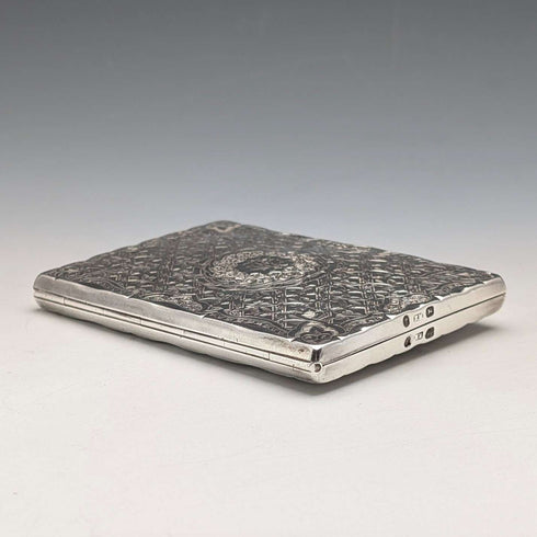 Tarjetero de plata de ley estilo libro, antigüedad británica de 1875, 75 g, Frederick Marson