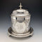 Antique British silver plated biscuit barrel with bird decoration