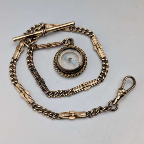 Cadena Albert de eslabones de fantasía en oro laminado antiguo con dije de brújula