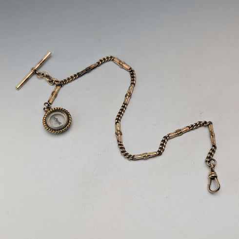 Cadena Albert de eslabones de fantasía en oro laminado antiguo con dije de brújula