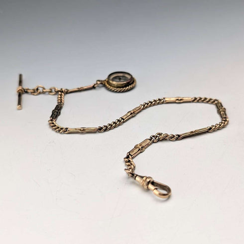 Cadena Albert de eslabones de fantasía en oro laminado antiguo con dije de brújula