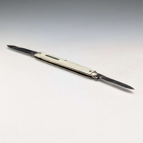 British vintage ivory-look resin handle double blade folding knife