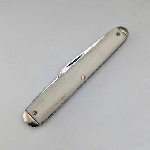 British vintage ivory-look resin handle double blade folding knife