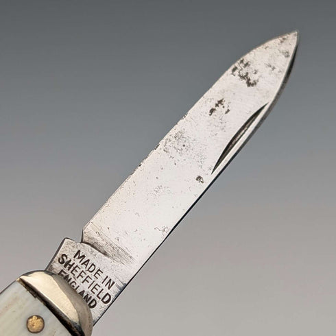 British vintage ivory-look resin handle double blade folding knife