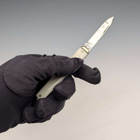 British vintage ivory-look resin handle double blade folding knife