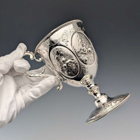 1860 British antique sterling silver stemmed cup 153g James Beebe