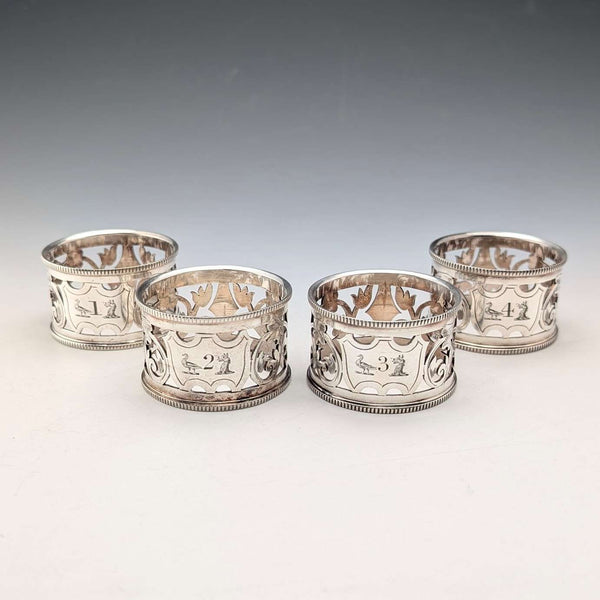 Juego de 4 servilleteros de plata chapada, antigüedades británicas de principios del siglo XX