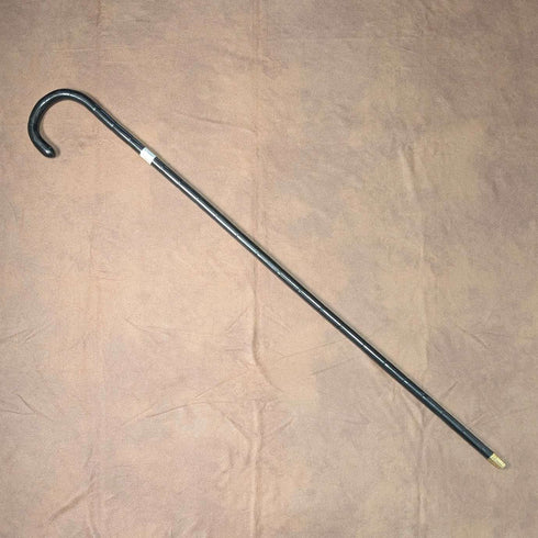 1920s British antique black shaft curved handle pure silver decorated walking stick 91cm