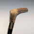 Circa 1900 British antique black shaft L-shaped antler handle walking stick 75cm