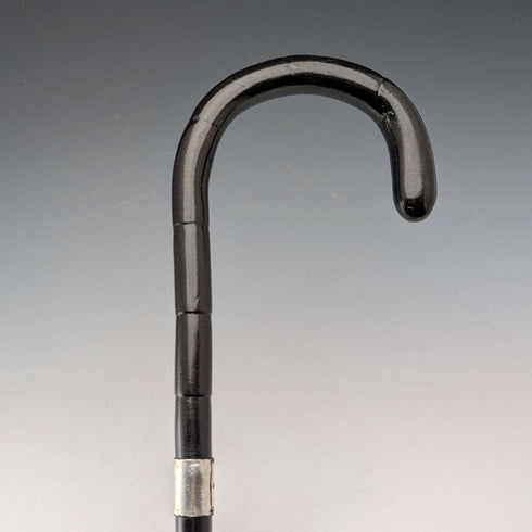 1920s British antique black shaft curved handle pure silver decorated walking stick 91cm