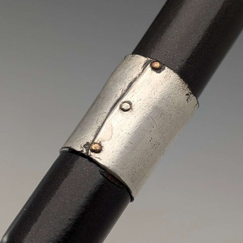 1920s British antique black shaft curved handle pure silver decorated walking stick 91cm