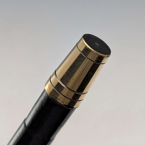 1920s British antique black shaft curved handle pure silver decorated walking stick 91cm