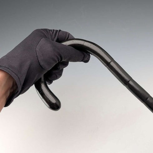 1920s British antique black shaft curved handle pure silver decorated walking stick 91cm